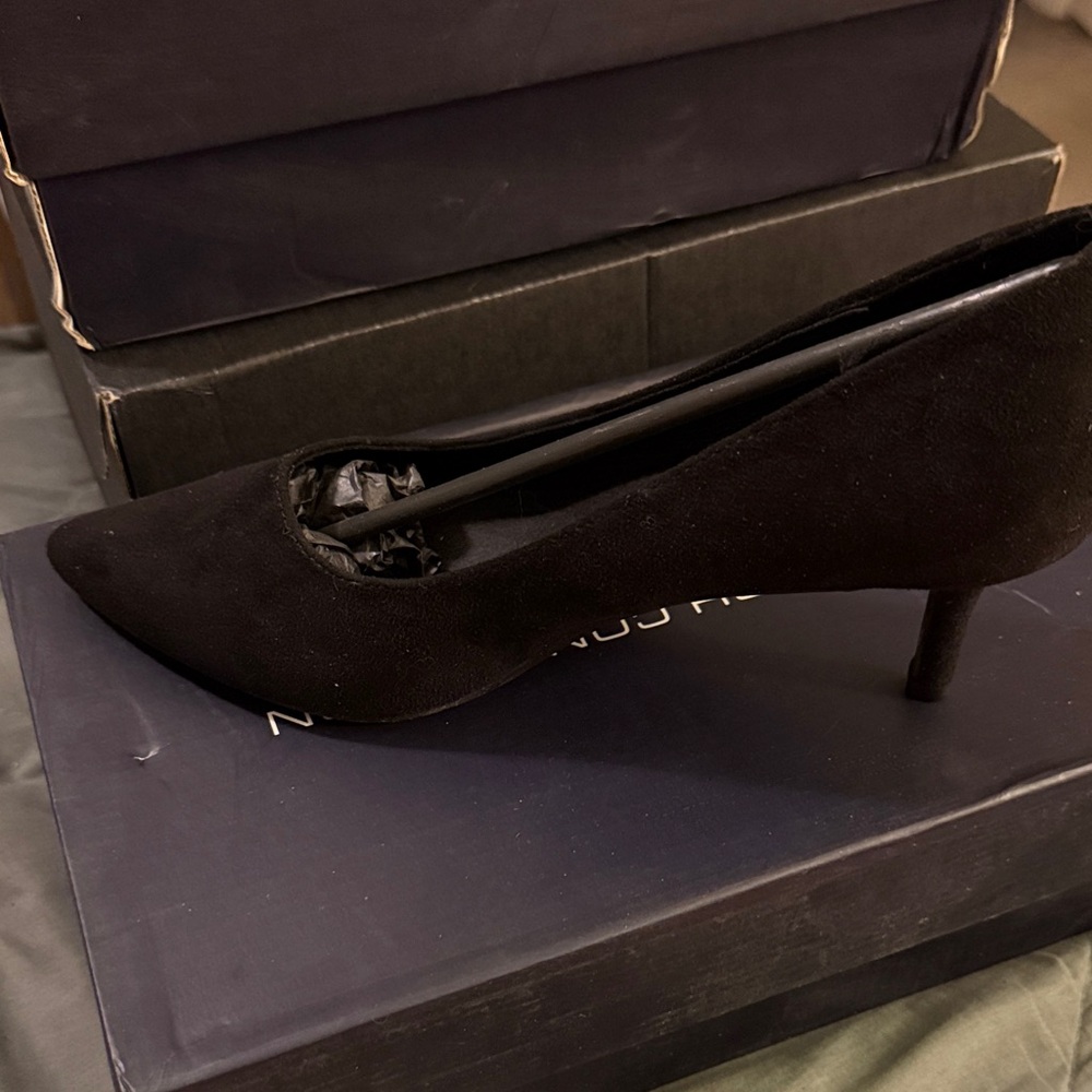 French Connection Black Pointed Suede Kitten Heel Pump